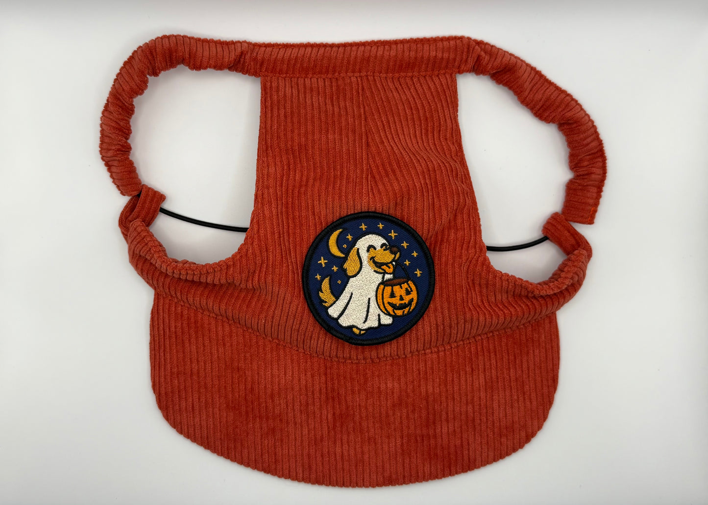 🍎 Corduroy Dog Hat – Golden Gala (Red/Orange)