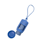 Moonlight Blue dog poop bag holder with twist-off bottom for easy bag replacement, includes roll of bags and clip for leash.