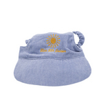 Light purple corduroy dog hat with yellow embroidered sunburst and “Live Life Golden” text, featuring ear openings and a soft curved brim — The Golden Life Lilac Daydream.