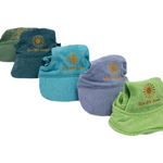 Set of corduroy dog hats in green, blue, neon blue, lime green, lavender with golden sunburst ‘Live Life Golden’ embroidery from The Golden Life.