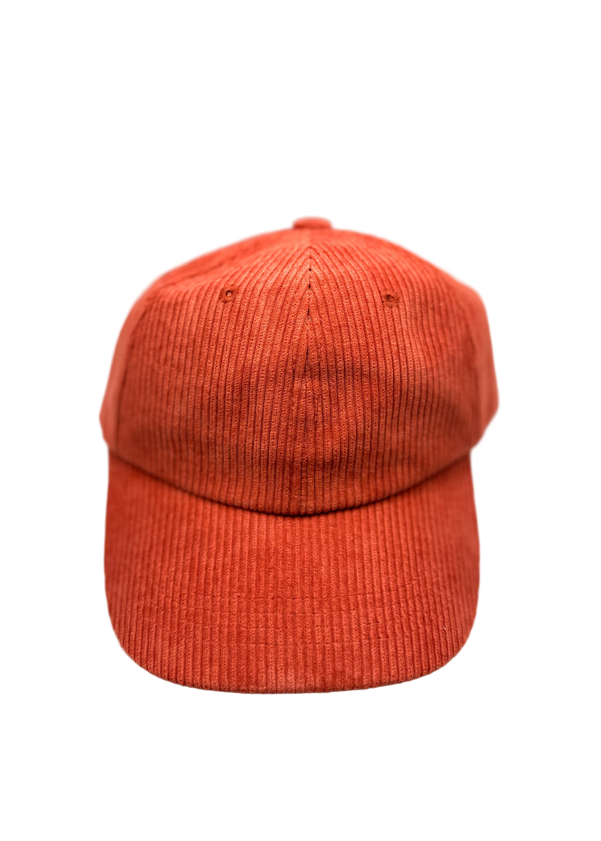 Golden Gala red-orange corduroy human hat designed to match The Golden Life dog hats, photographed on a white background.