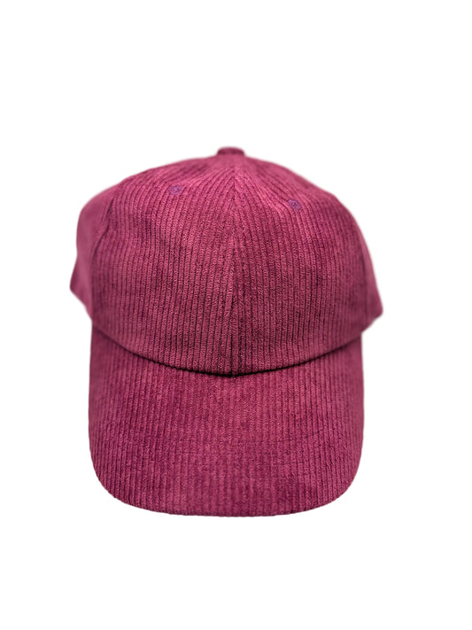 Wine-colored Orchard Plum corduroy human hat designed to match The Golden Life dog hats, photographed on a white backdrop.