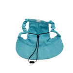Back view of neon blue corduroy dog hat showing adjustable chin strap and ear openings.