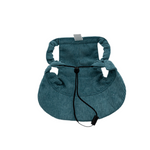 Back view of blue corduroy dog hat showing adjustable strap and ear openings, from The Golden Life.