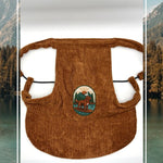 Brown corduroy dog hat with the Kodiak adventure paddleboard iron on patch.