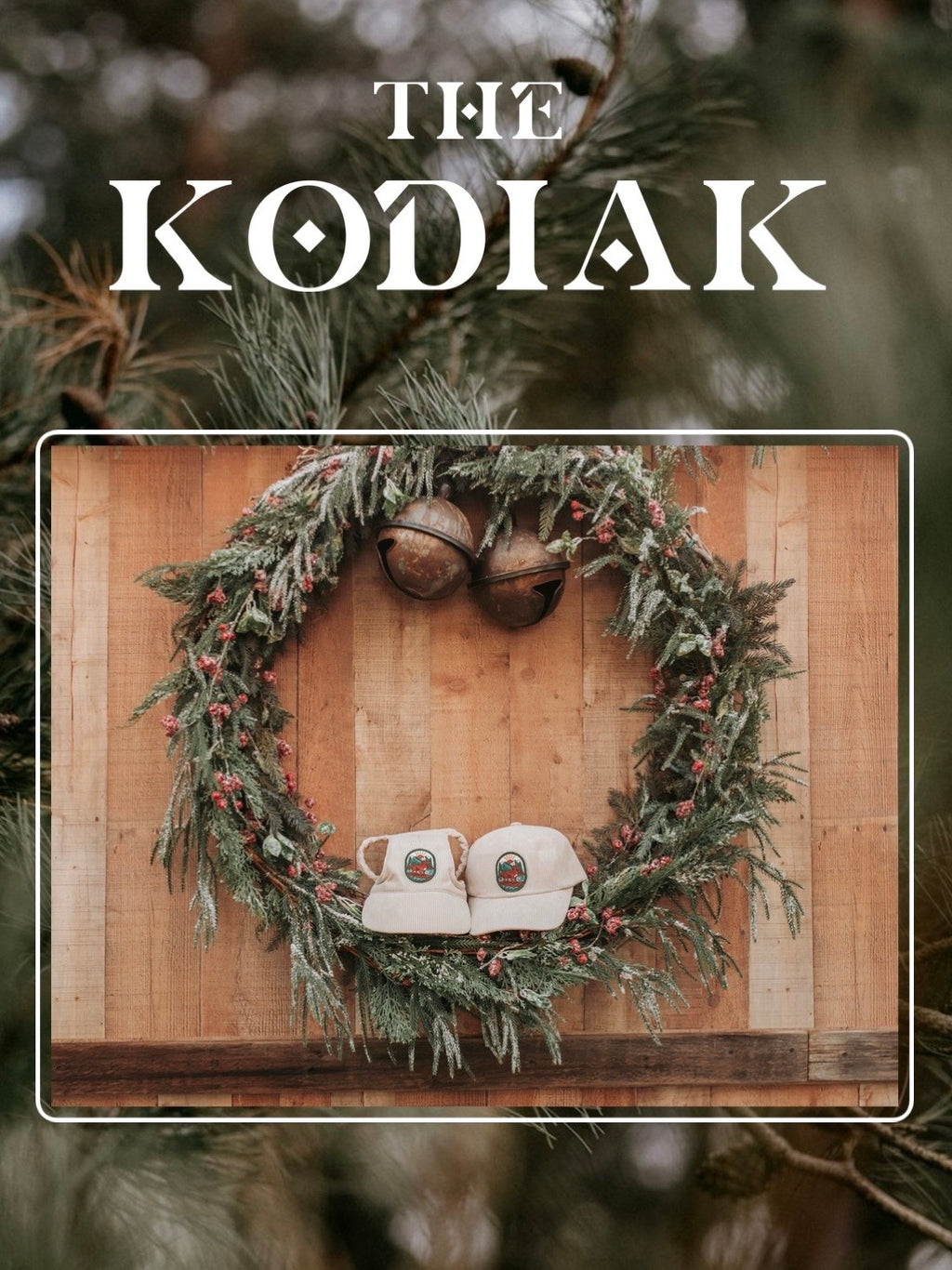 Cream corduroy human and dog hat set featuring the Kodiak adventure paddleboard iron on patch with a golden retriever, mountains, sun, and water.