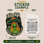 Die-cut retro alien vinyl sticker featuring extraterrestrial artwork, UFO design, space aesthetic graphics, and vintage sci-fi inspired illustration.