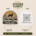 Rustic farmhouse-style vinyl sticker featuring a dog silhouette with barn and farmland scenery in a vintage country logo design.