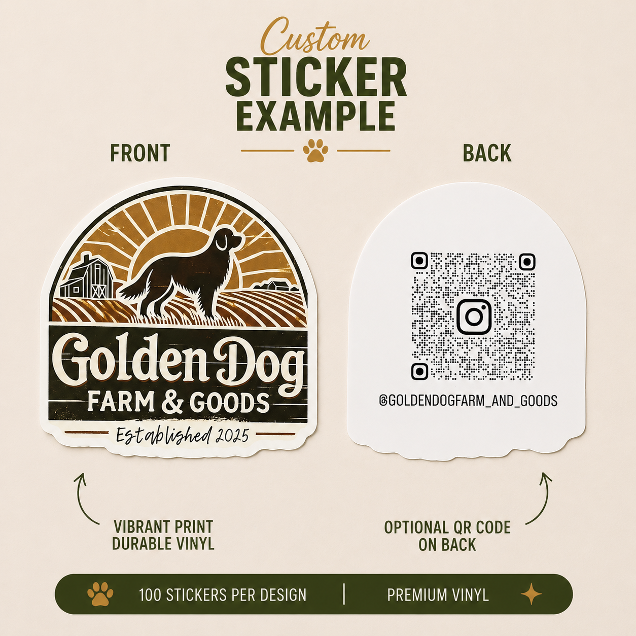 Rustic farmhouse-style vinyl sticker featuring a dog silhouette with barn and farmland scenery in a vintage country logo design.
