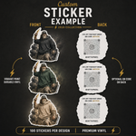 Greek mythology inspired vinyl stickers featuring Zeus aesthetic artwork, storm clouds, lightning effects, streetwear fashion styling, and durable die-cut vinyl.